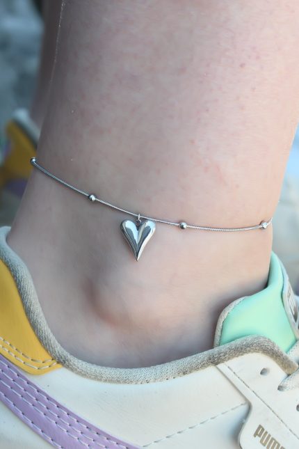 Bouquet Boutique 316L Çelik Gümüş Renk Kalp Figür Kadın Halhal