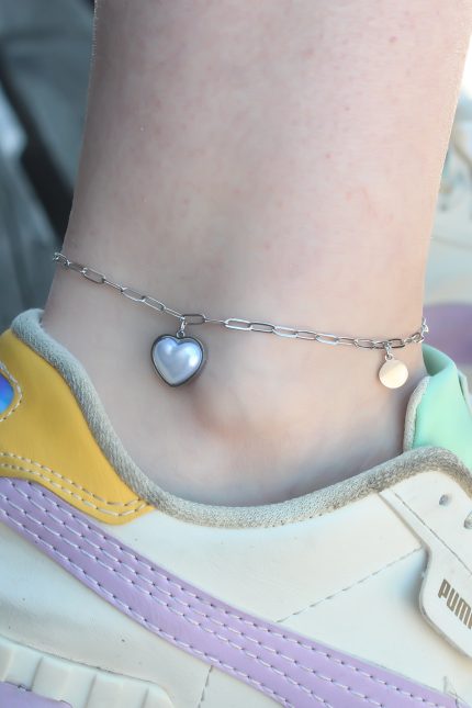 Bouquet Boutique 316L Çelik Gümüş Renk Kalp Model Kadın Halhal