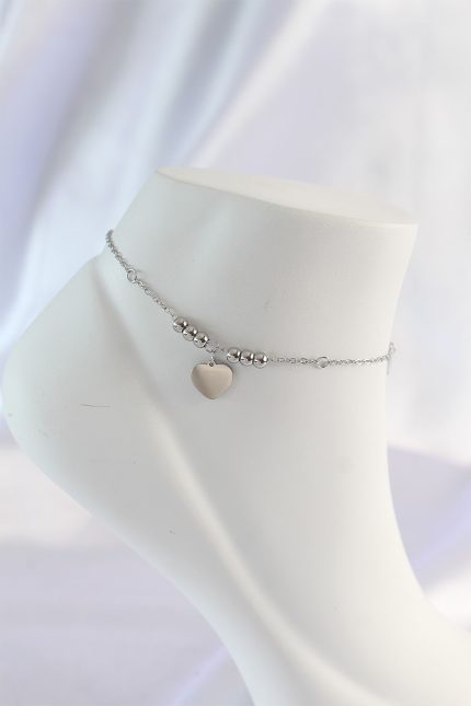 Bouquet Boutique 316L Çelik Gümüş Renk Zirkon Taş Detay Kalpli Halhal