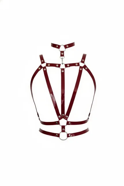 Bordo Kadın Kemer Rugan Parlak Çok Bantlı Vücut Aksesuarı