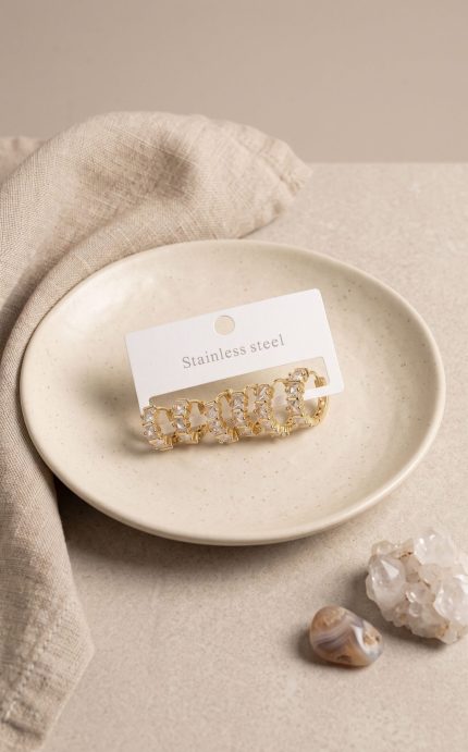 Bouquet Boutique 316L Çelik Gold Renk Baget Zirkon Taşlı Halka Küpe Seti BQT35BKP11528