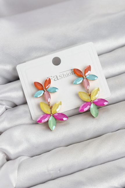 Bouquet Boutique Karışık Renkli Kristal Çiçek Küpe BQT35BKP11908