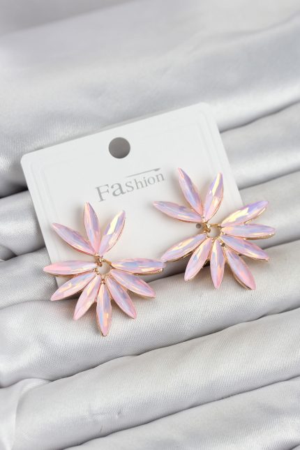 Bouquet Boutique Pembe Renk Kristal Taşlı Lotus Model Kadın Küpe BQT35BKP11915