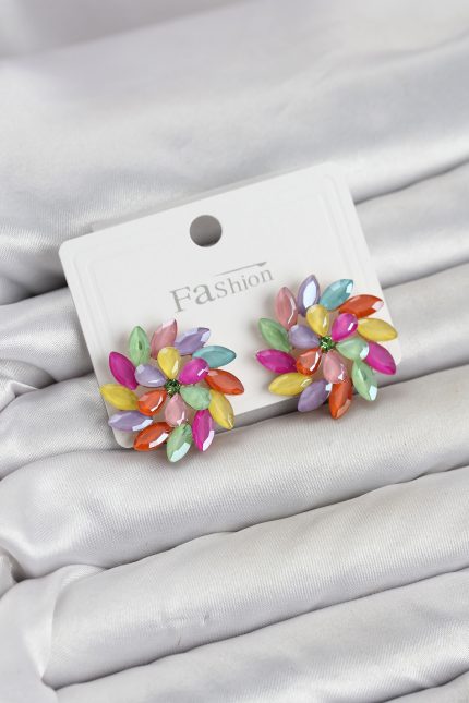 Bouquet Boutique Karışık Renk Kristal Taşlı Çiçek Model Kadın Küpe BQT35BKP11932