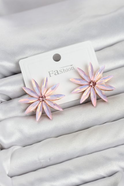 Bouquet Boutique Pembe Kristal Taşlı Lotus Model Kadın Küpe BQT35BKP11927
