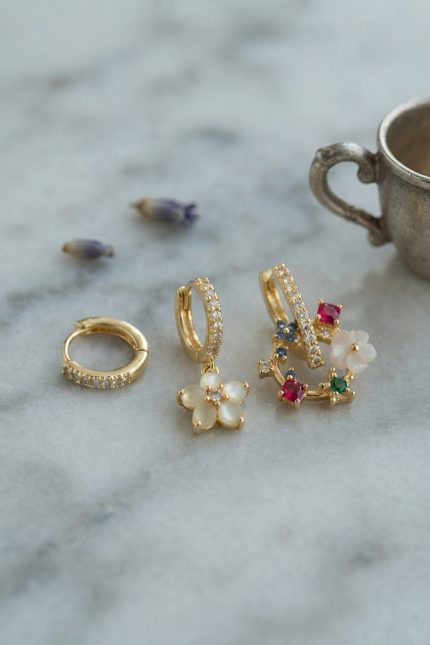 Bouquet Bouqtique 3 lü Set Gold Renk Çiçek Model Küpe BQT35BKP11964