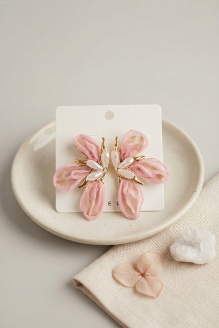 Bouquet Boutique Pembe Renk Orkide Model Organze Küpe BQT35BKP11988