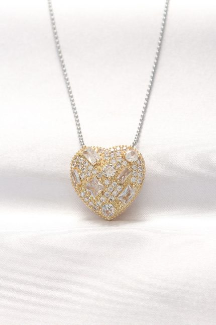 Bouquet Boutique 316L Çelik Çift Renk Zirkon Taşlı Kalp Kolye