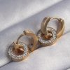 Bouquet Boutique 316L Çelik Gold Renk Zirkon Taşlı İç İçe Geçmeli Oval KüpeK
