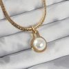 Bouquet Boutique 316L Çelik Gold Renk Yassı Zincir İnci Taşlı Kolye