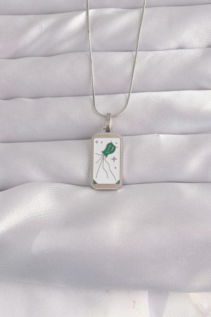 Bouquet Boutique 316L Çelik Gümüş Renk Beyaz Mineli Tarot Kolye