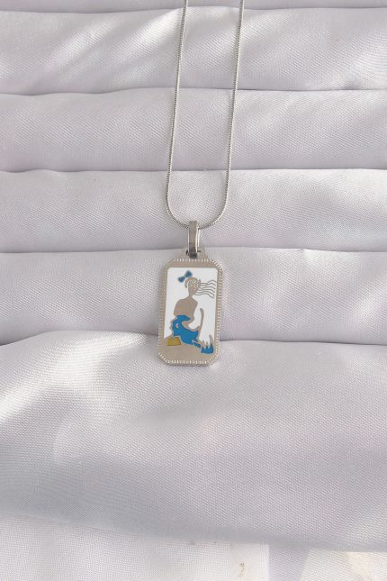 Bouquet Boutique 316L Çelik Gümüş Renk Beyaz Mineli Kız Figür Tarot Kolye