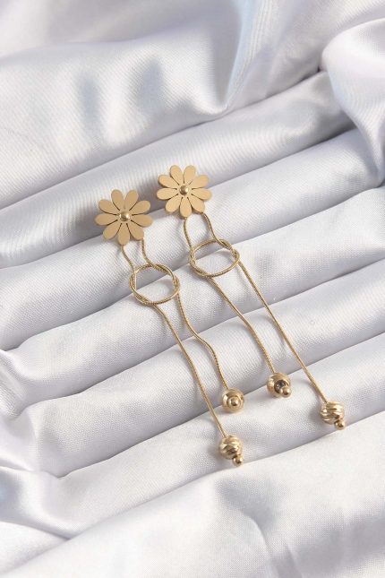 Bouquet Boutique 316L Çelik Altın Renk Sallantılı Düğüm Model Papatya Küpe