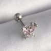 Bouquet Boutique 316L Çelik Gümüş Renk Pembe Zirkon Taşlı Kelebek Tragus Piercing