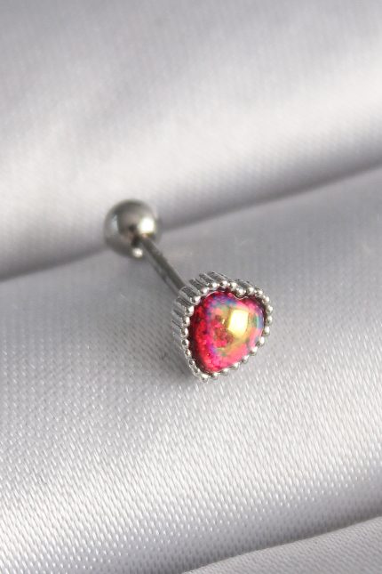 Bouquet Boutique 316L Çelik Gümüş Renk Kırmızı Mineli Kalp Tragus Piercing