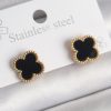 Bouquet Boutique 316L Çelik Gold Renk Siyah Yonca Model  Küpe