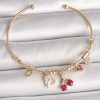 Bouquet Boutique Pirinç Gold Renk Sallantı Kırmızı Zirkon Taşlı Kiraz Figür Charm  Bileklik