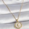 Bouquet Boutique 316L Çelik Gold Renk Zincir Beyaz Mineli Hilal İşlemeli Madalyon Model Kadın Kolye