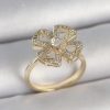 Bouquet Boutique Pirinç Gold Renk Zirkon Taşlı Yonca Model Ayarlanabilir Kadın Yüzük