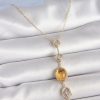 Bouquet Boutique Pirinç Zincir Kehribar Sarı Gold Renk  Zirkon Taşlı Y Kolye