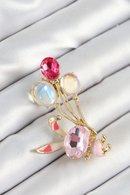 Bouquet Boutique Zirkon Taşlı  Balonlu Pembe Tavşan Figürlü Gold Renk Kadın