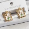 Bouquet Boutique Pirinç Beyaz Mineli Sanatsal Portre Model Gold Renk Kadın Küpe