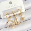 Bouquet Boutique Pirinç Zirkon Taşlı Yıldız Ve Ay Model Gold Renk 3'lü Kadın Küpe Set