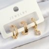 Bouquet Boutique Pirinç Zirkon Taşlı Halka Model Gold Renk 3'lü Çift Kadın Küpe Set