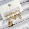 Bouquet Boutique Pirinç Zirkon Taşlı Yıldız Ve Ay Model Gold Renk 3'lü Çift Kadın Küpe Set