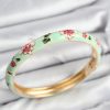 Bouquet Boutique Mineli Pirinç Su Yeşili Çiçek Motifli Gold Kadın Kelepçe