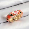 Bouquet Boutique Pirinç Turuncu Mineli Çiçek Motifli Gold Renk Ayarlanabilir Kadın Yüzük