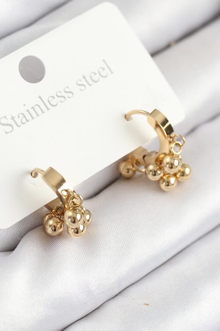 Bouquet Boutique 316L Çelik Boncuklu Halka Model Gold Renk Kadın Küpe