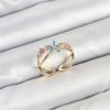 Bouquet Boutique Pirinç Gold Renk Zirkon Taşlı Mavi Çiçekli  Yüzük