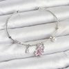 Bouquet Boutique Pembe Kelebek Charmlı Gümüş Renk  Bileklik