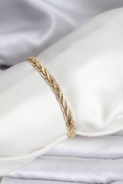 Bouquet Bouqtique 14K Gold Renk Kaplama Lazer Zincir Model CM Kadın Bileklik BQT35BB8125