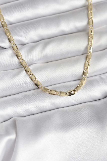 Bouquet Boutique 14K Gold Renk Kaplama Plaka Ezme Model Zincirli   Kolye