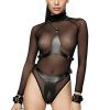 Bouquet Boutique .  Bayan Fantazi İç Giyim, Zincirli Kelepçeli Deri Harness Takım