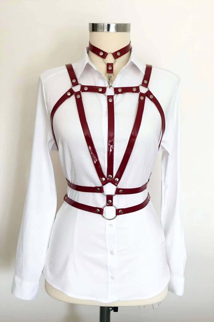 Bouquet Boutique  Boyundan Bağlamalı Çift Sıralı Üçgen Deri Harness