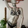 Bouquet Boutique  Deri Jartiyer Siyah Harness Takım