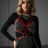 Deri ve Zincir Detaylı Harness Takım, Deri Dansçı Kostüm, Choker Detaylı Deri Harness - APFT1397