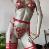 Bouquet Boutique  Kırmızı Deri Bdsm Fantazi Jartiyer Takım