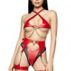 Bouquet Boutique .  Kırmızı Deri Fantezi Harness Takım, Seksi Deri İç Giyim
