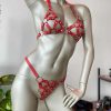 Bouquet Boutique.  Kırmızı Deri Sütyen Takım Deri İç Giyim