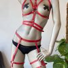 Bouquet Boutique  Kırmızı Fantezi Deri Jartiyer Harness Takım