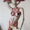 Bouquet Boutique  Kırmızı Seksi Elastik Jartiyer Harness Takım