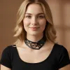 Lazer Kesim 2 parça Şık Deri Choker, Deri Kolye - APFT1423