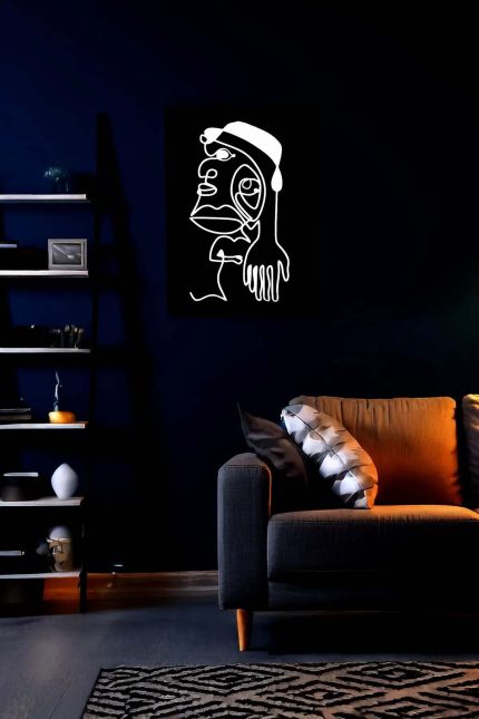 Minimalist Tek Çizgi Sanatı, Reflektörlü Deri Duvar Dekoru