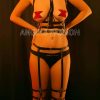 Bouquet Boutique  Püskül Choker Detaylı Siyah Deri Jartiyer Harness Takım