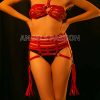Bouquet Boutique.  Püskül Detaylı Kırmızı Deri Korse Sütyen Harness Takım