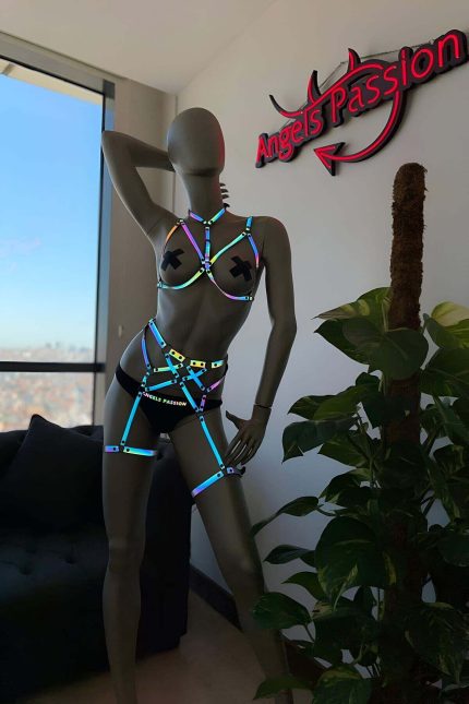 Reflektörlü İç Giyim Fantazi Harness Jartiyer Takım
